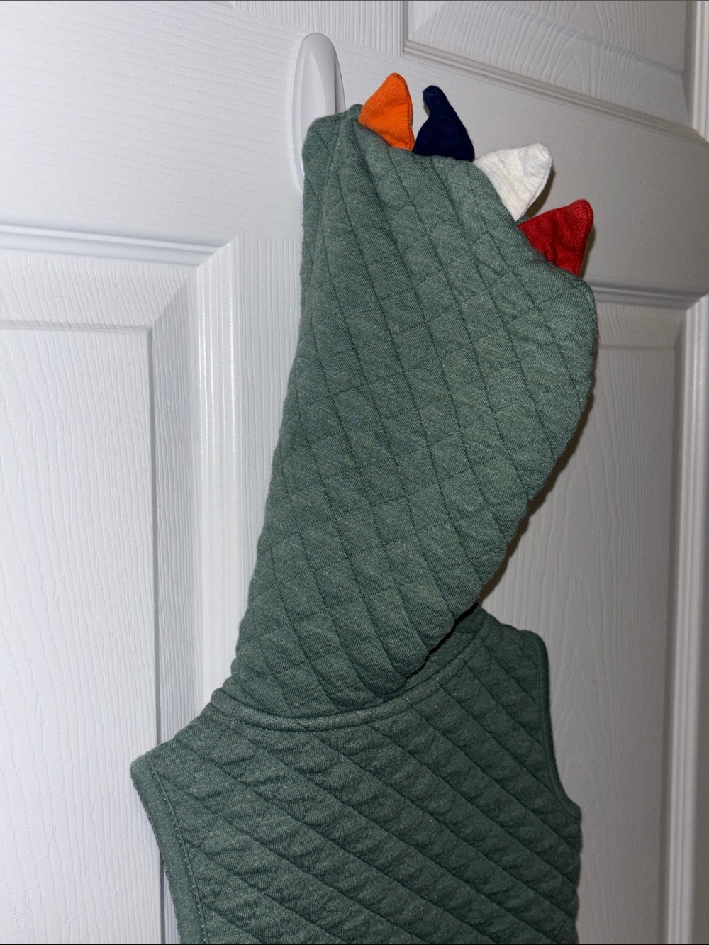 Toddler Quilted Hooded Vest in Sage Green with Dino Accents - Picture 2 of 2